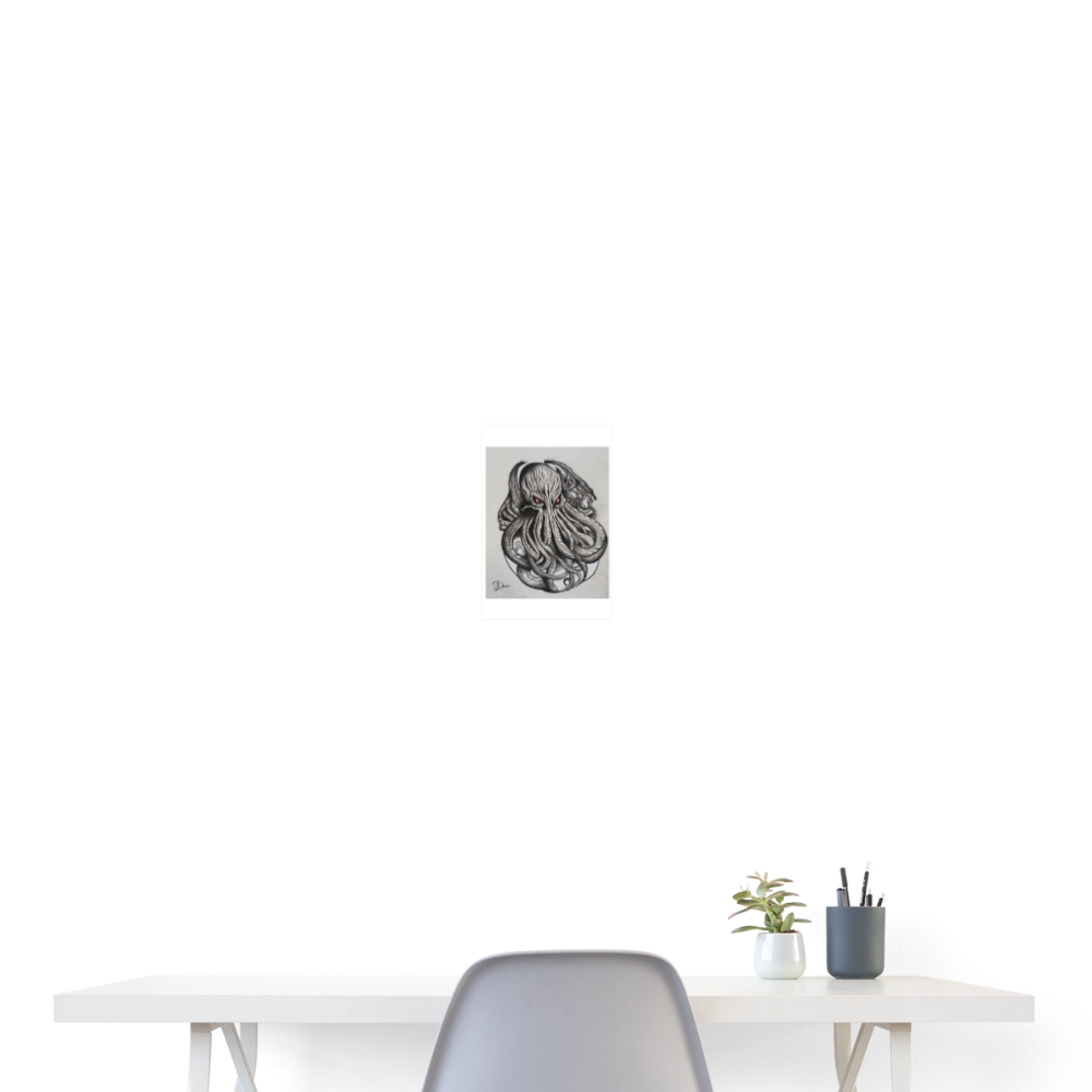 Cthulu Sketch A4 Poster Print - white