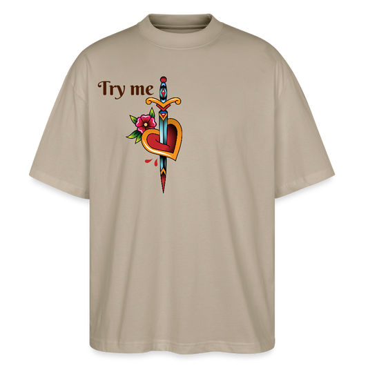 'Try me' Oversized Unisex Organic T-shirt - stone