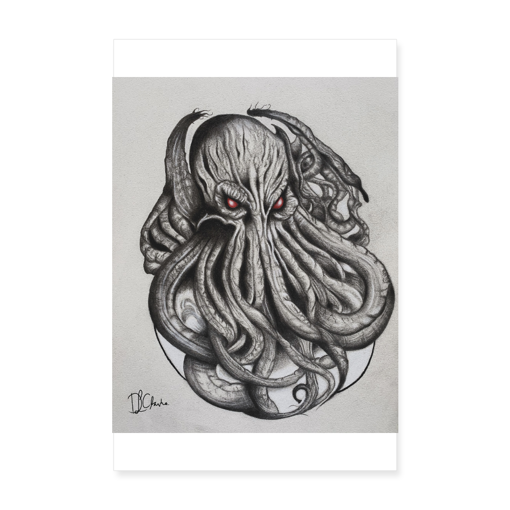 Cthulu Sketch A4 Poster Print - white