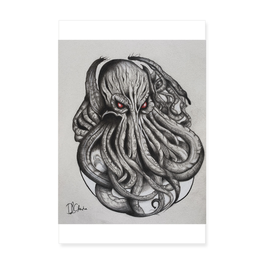 Cthulu Sketch A4 Poster Print - white