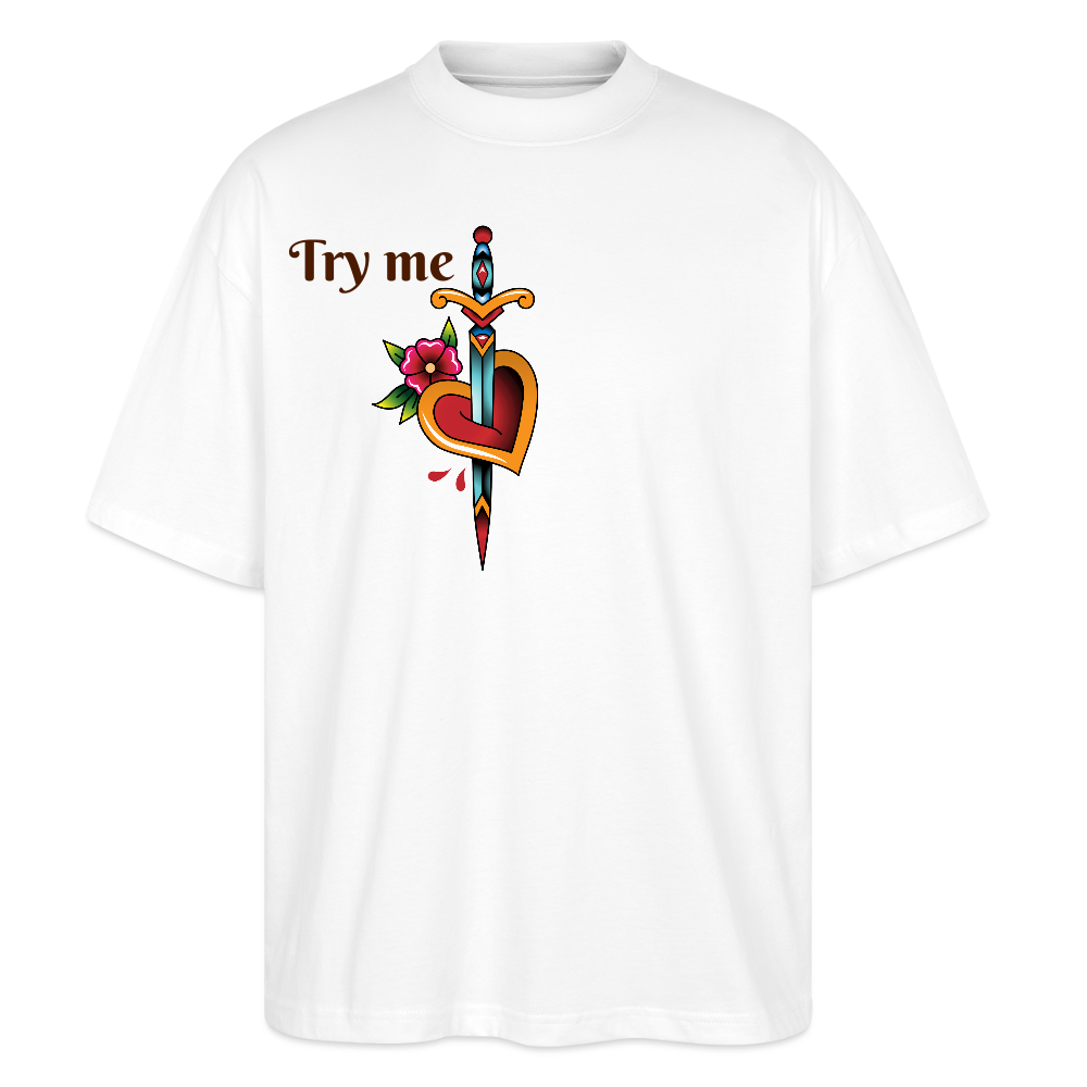 'Try me' Oversized Unisex Organic T-shirt - white