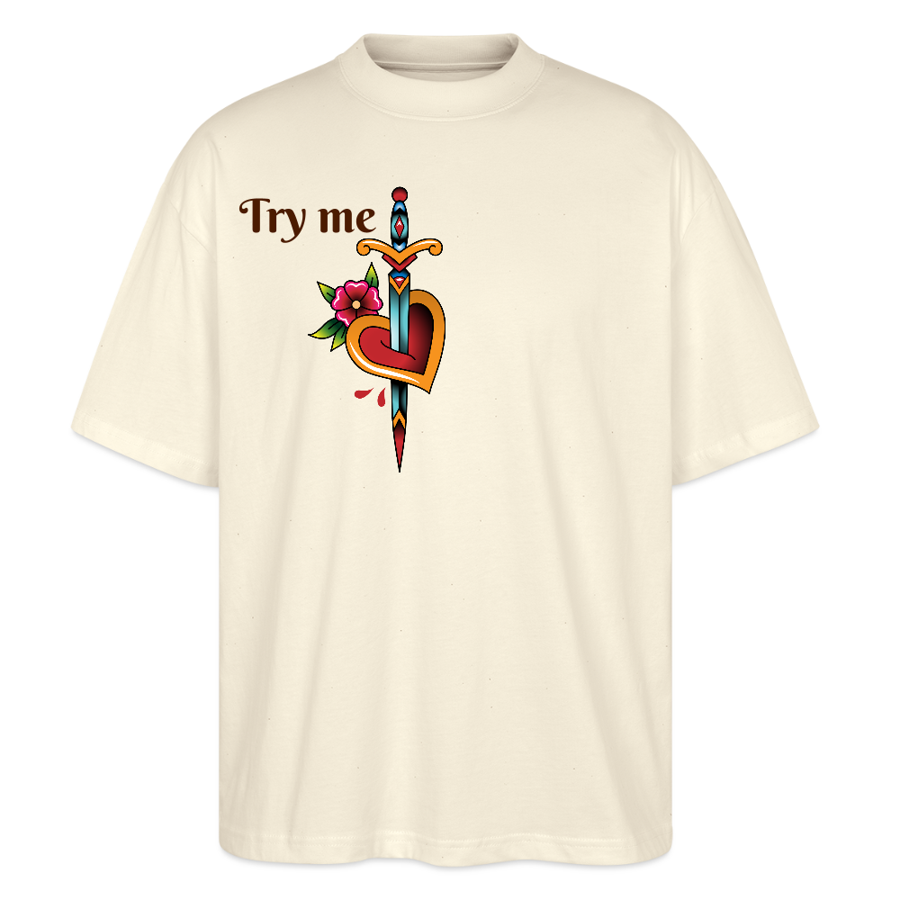 'Try me' Oversized Unisex Organic T-shirt - natural raw